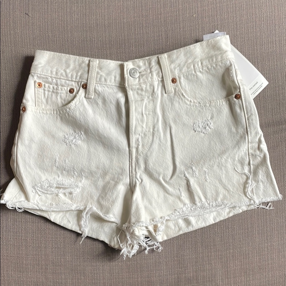 Levi's White Jean Shorts Distressed High-Waisted